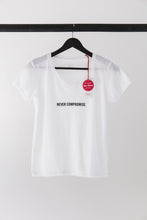 Load image into Gallery viewer, premium quality slogan t-shirt white saying: Never Compromise