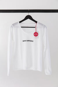 premium quality slogan t-shirt white saying: Never Compromise