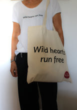 Load image into Gallery viewer, Tote Bag with sentence &quot;Wild Hearts Run Free&quot;